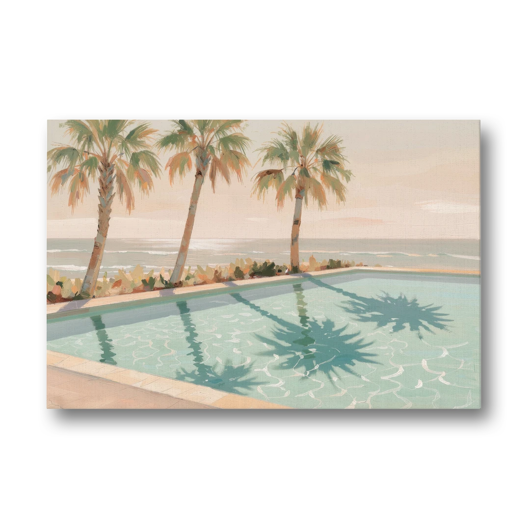 Poolside Art with Three Palm Shadows - Canvas Wall Art - Front