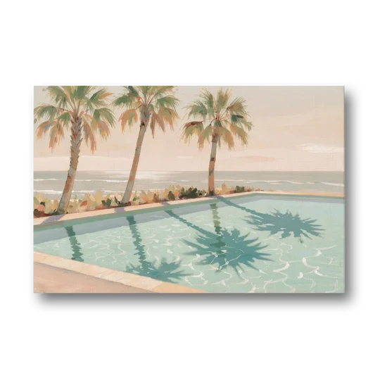 Poolside Art with Three Palm Shadows - Canvas Wall Art - Front