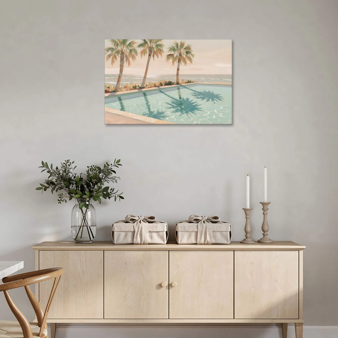 Poolside Art with Three Palm Shadows - Canvas Wall Art - Coffee Table - 36x24