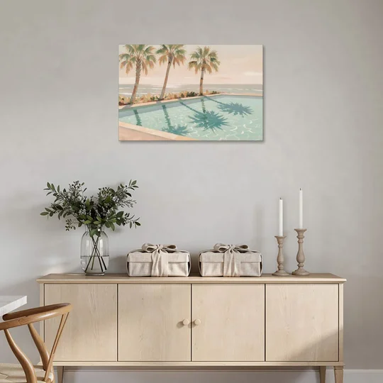 Poolside Art with Three Palm Shadows - Canvas Wall Art - Coffee Table - 36x24