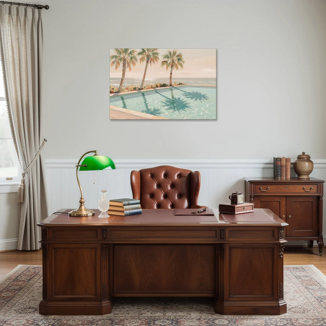 Poolside Art with Three Palm Shadows - Canvas Wall Art - Office - 36x24