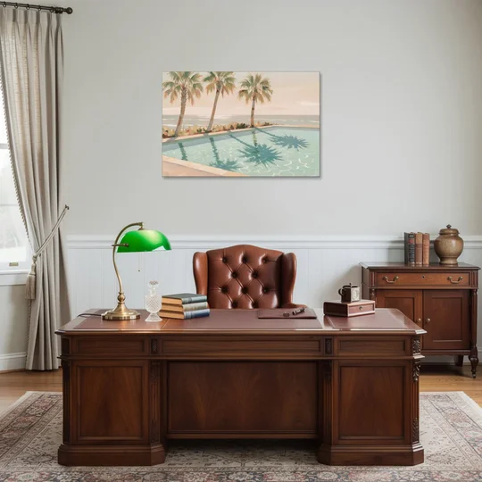 Poolside Art with Three Palm Shadows - Canvas Wall Art - Office - 36x24