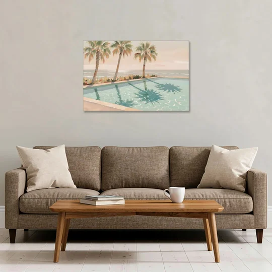 Poolside Art with Three Palm Shadows - Canvas Wall Art - Sofa - 36x24