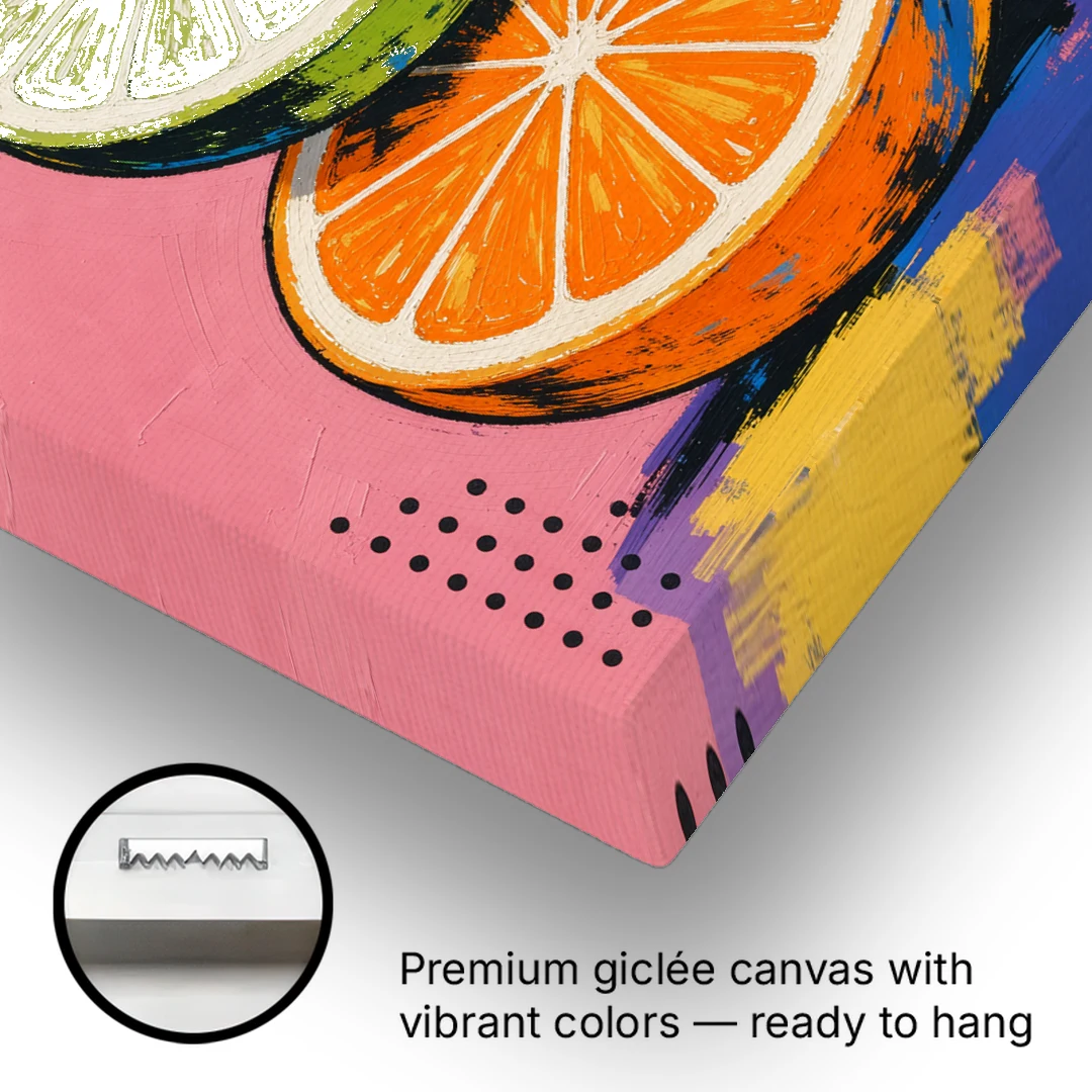 Pop Art Fruit Painting of a Citrus Wheel Tower - Canvas Wall Art - Gallery Wrap Corner