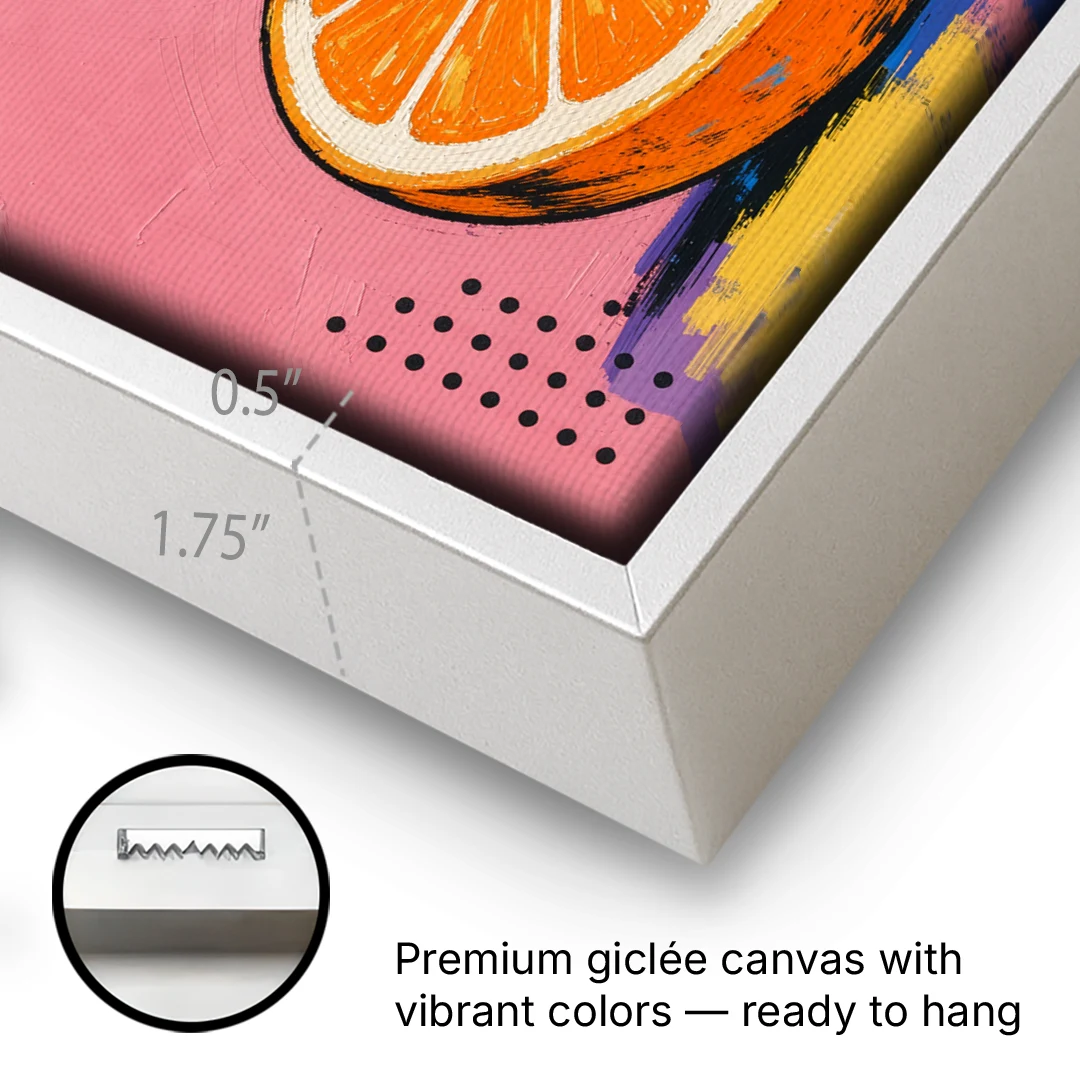 Pop Art Fruit Painting of a Citrus Wheel Tower - White Framed Canvas Wall Art - Gallery Wrap Corner