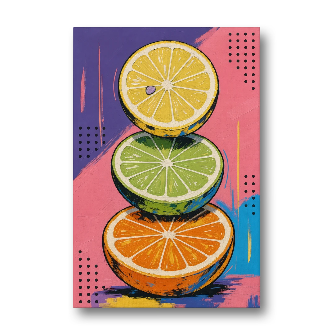 Pop Art Fruit Painting of a Citrus Wheel Tower - Canvas Wall Art - Front