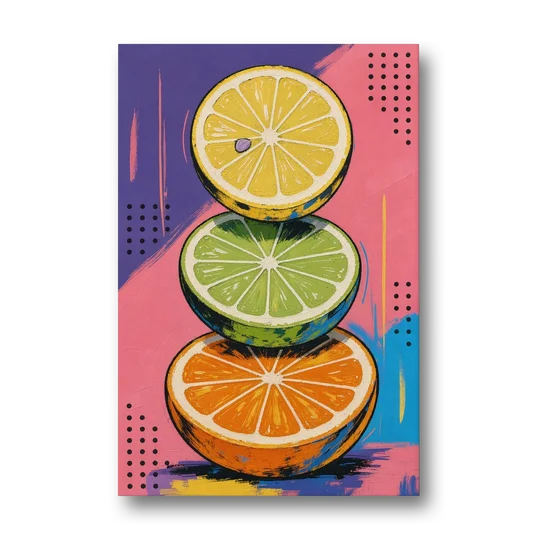 Pop Art Fruit Painting of a Citrus Wheel Tower - Canvas Wall Art - Front
