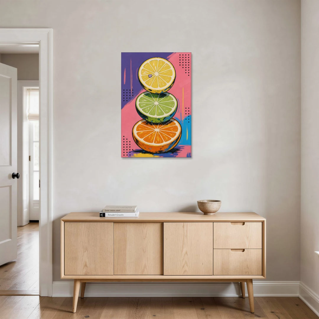 Pop Art Fruit Painting of a Citrus Wheel Tower - Canvas Wall Art - Coffee Table - 24x36