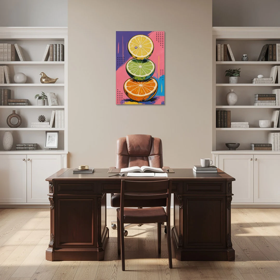Pop Art Fruit Painting of a Citrus Wheel Tower - Canvas Wall Art - Office - 24x36