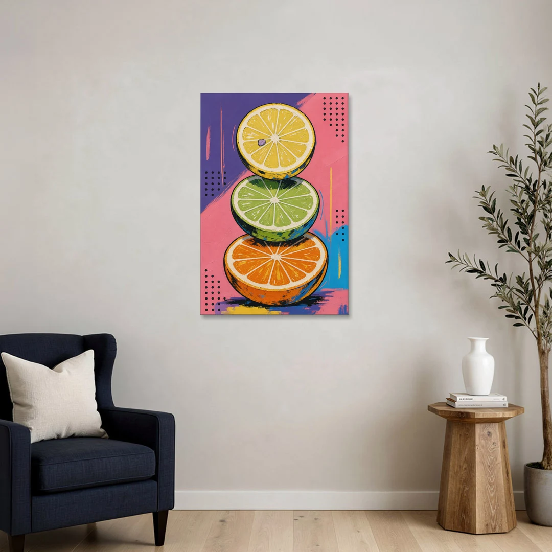 Pop Art Fruit Painting of a Citrus Wheel Tower - Canvas Wall Art - Sofa - 24x36