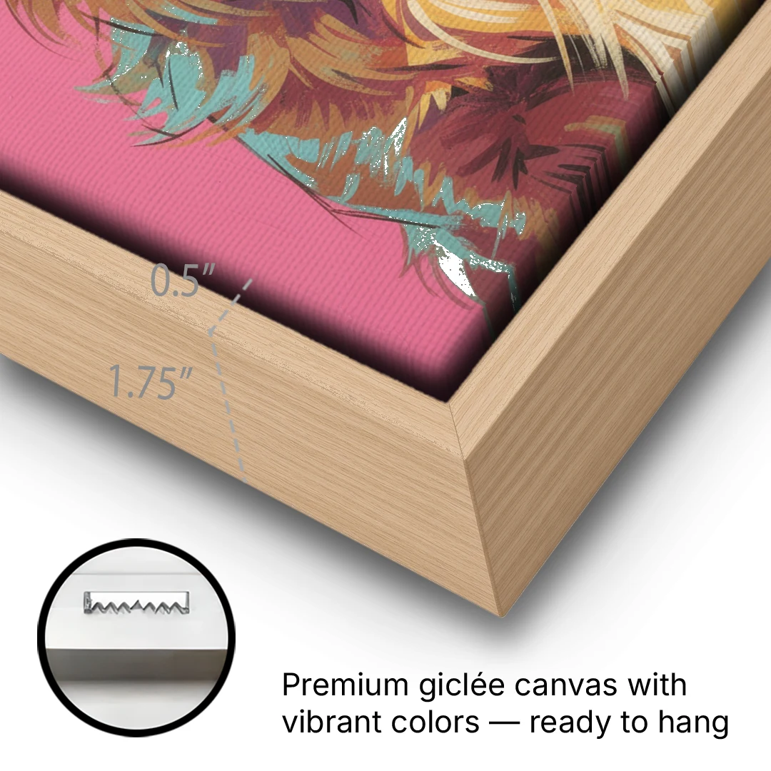 Pop Art Golden Retriever in Rose Sunglasses - Oak Framed Canvas Wall Art - Gallery Wrap Corner