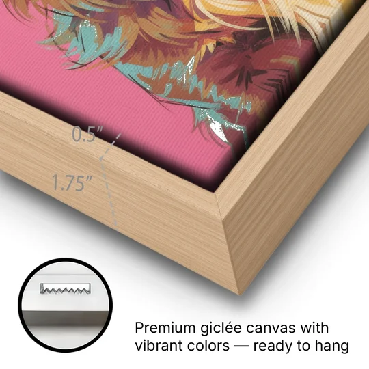 Pop Art Golden Retriever in Rose Sunglasses - Oak Framed Canvas Wall Art - Gallery Wrap Corner