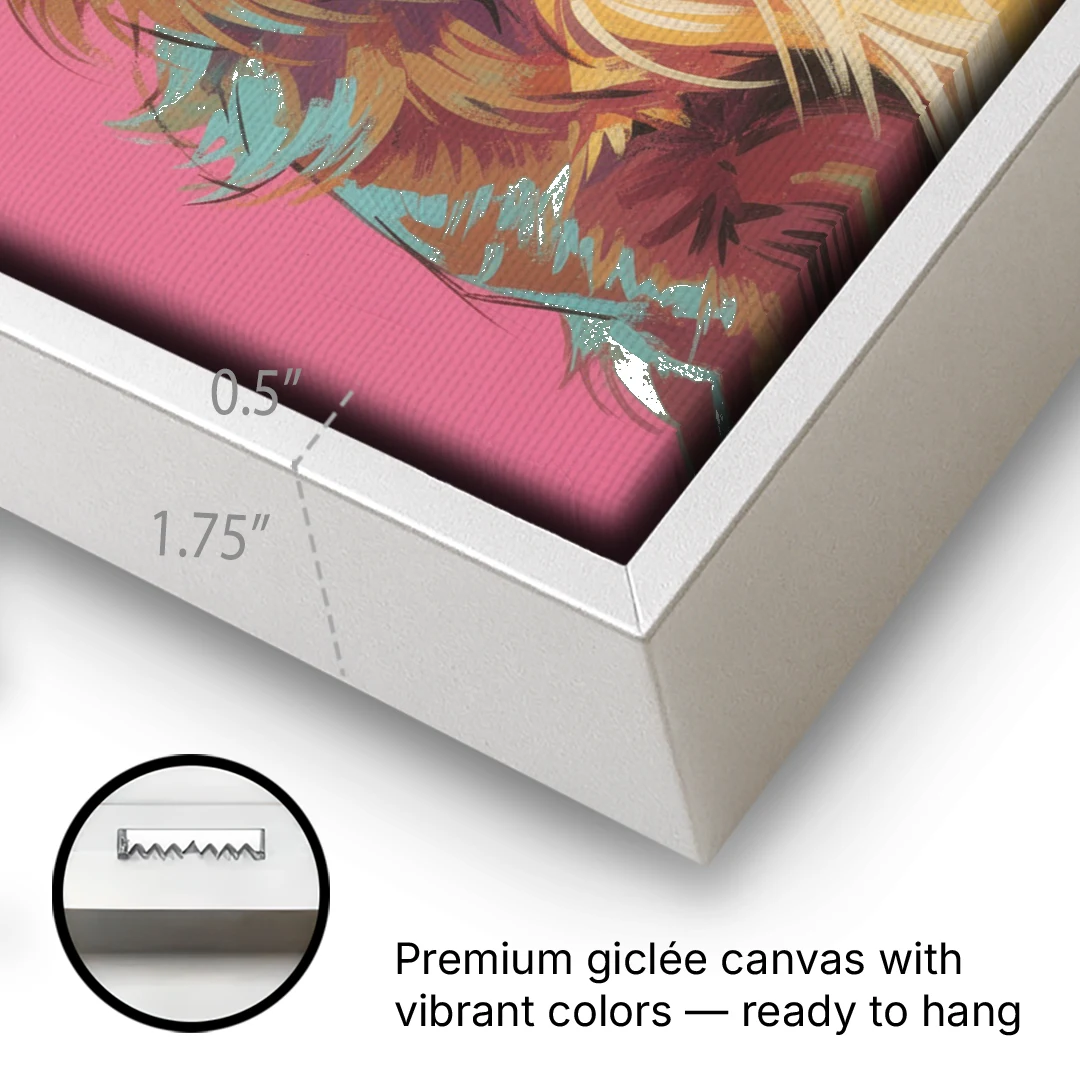 Pop Art Golden Retriever in Rose Sunglasses - White Framed Canvas Wall Art - Gallery Wrap Corner