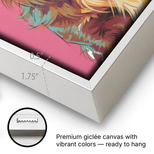 Pop Art Golden Retriever in Rose Sunglasses - White Framed Canvas Wall Art - Gallery Wrap Corner