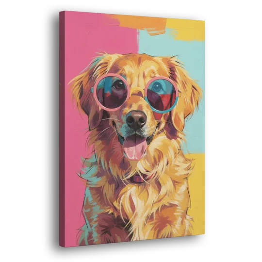 Pop Art Golden Retriever in Rose Sunglasses - Canvas Wall Art - Side