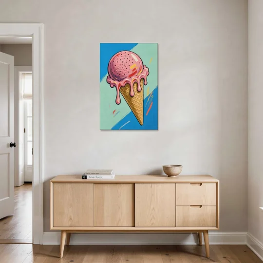 Pop Art Ice Cream Cone with Strawberry Drips - Canvas Wall Art - Coffee Table - 24x36
