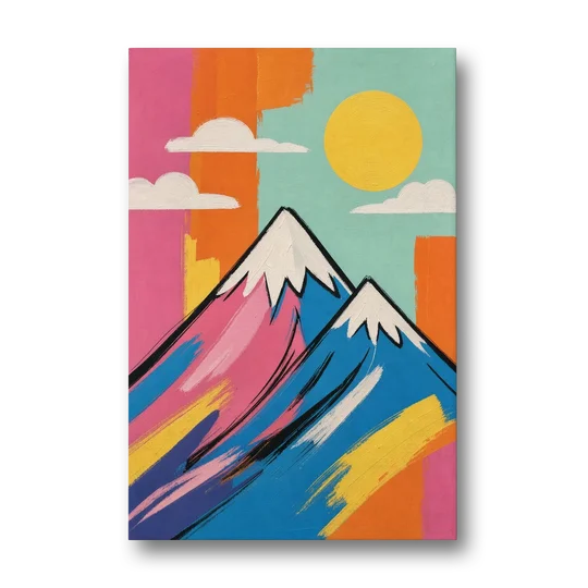 Pop Art Mountain in Pink and Blue - Canvas Wall Art - Front