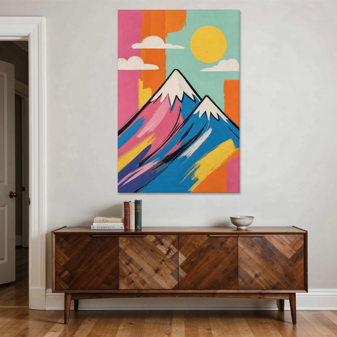 Pop Art Mountain in Pink and Blue - Canvas Wall Art - Coffee Table - 40x60