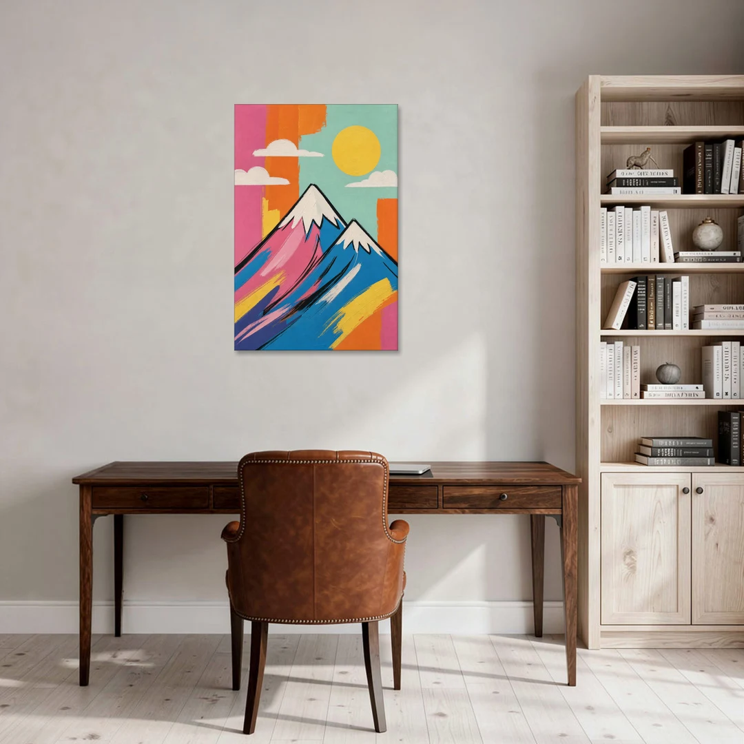 Pop Art Mountain in Pink and Blue - Canvas Wall Art - Office - 24x36