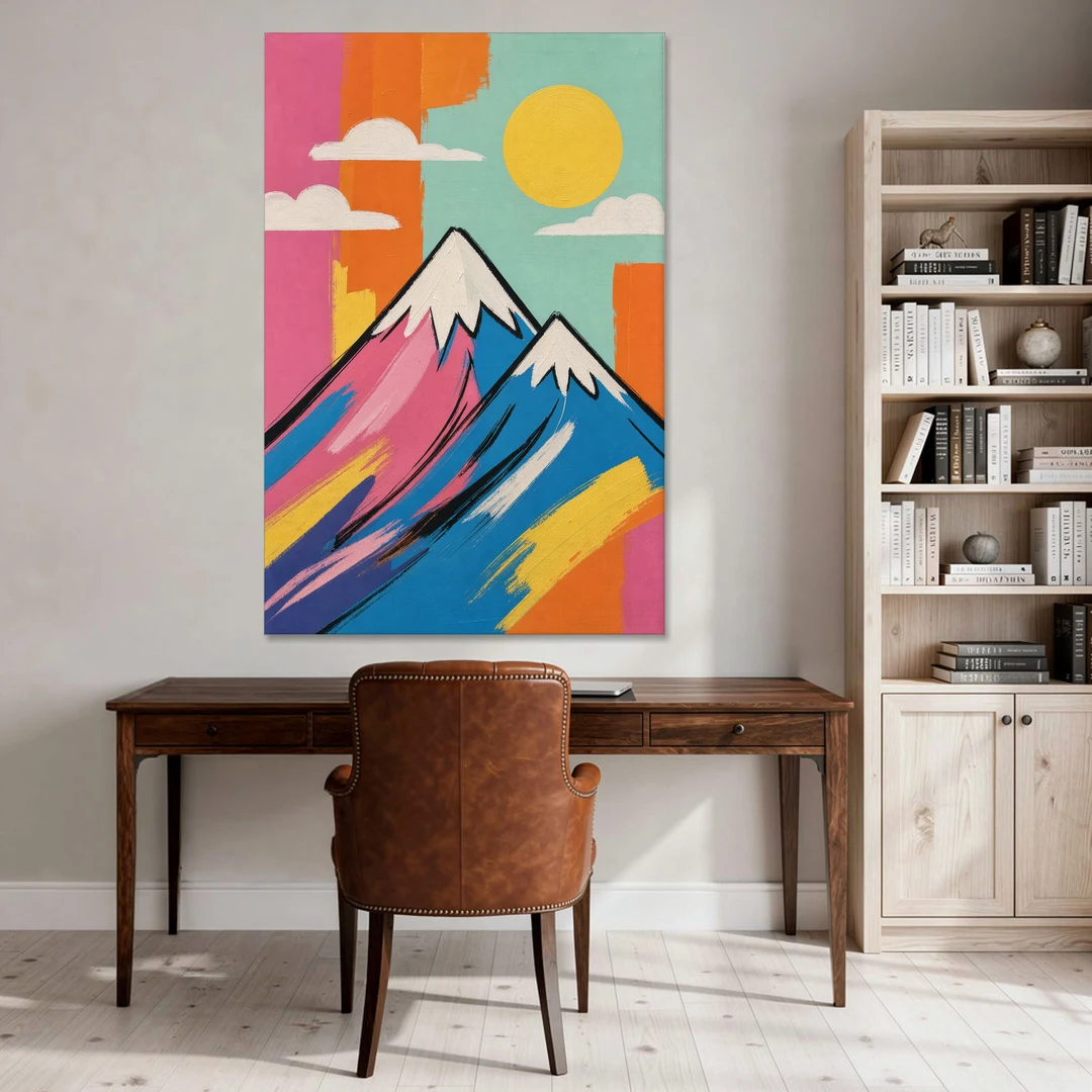 Pop Art Mountain in Pink and Blue - Canvas Wall Art - Office - 40x60