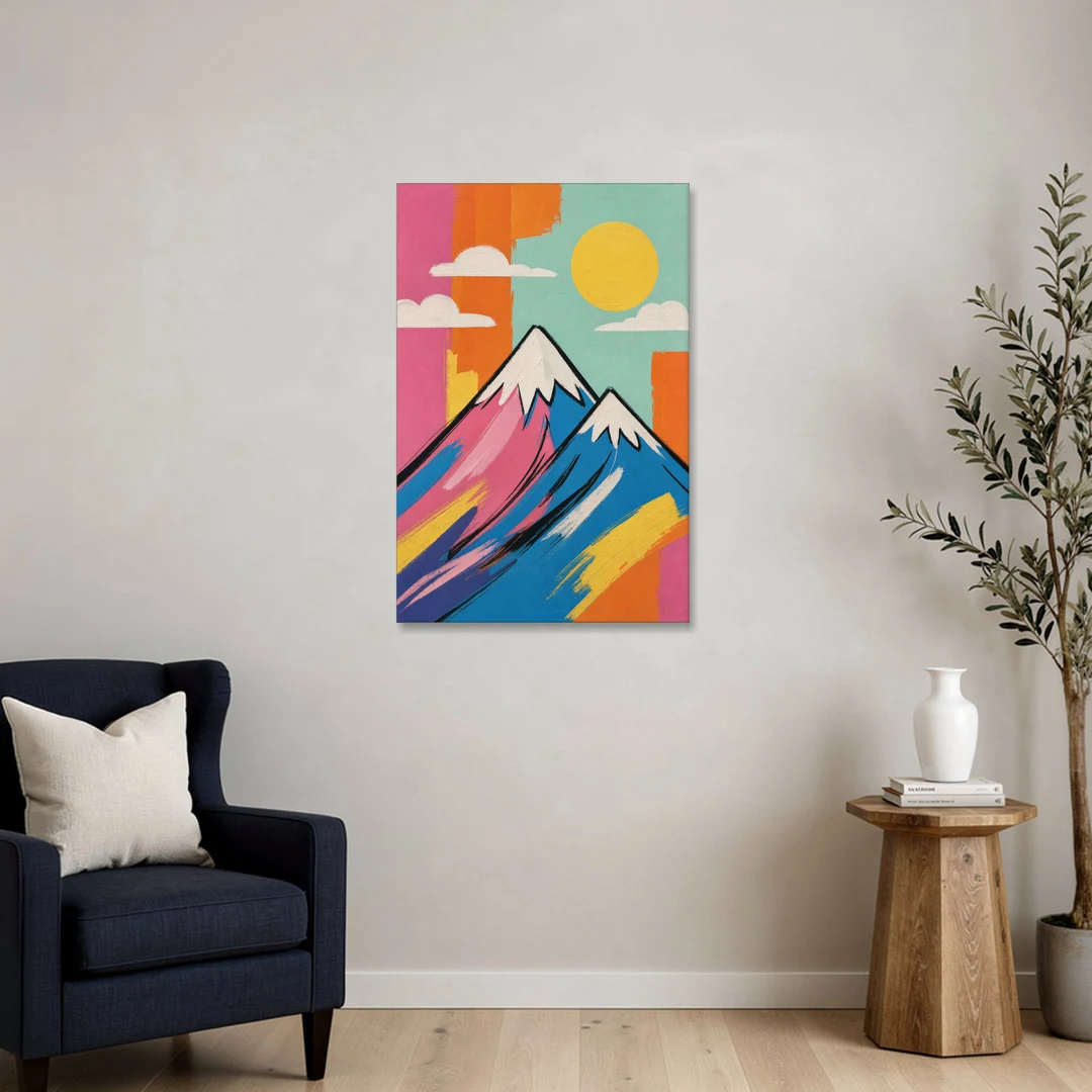 Pop Art Mountain in Pink and Blue - Canvas Wall Art - Sofa - 24x36