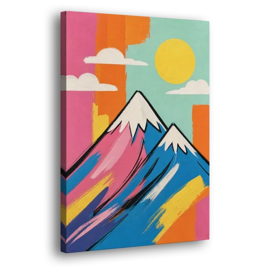 Pop Art Mountain in Pink and Blue - Canvas Wall Art - Side