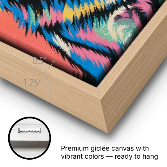 Pop Art Wolf with Amber Eyes - Oak Framed Canvas Wall Art - Gallery Wrap Corner