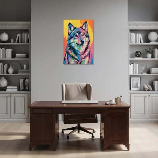 Pop Art Wolf with Amber Eyes - Canvas Wall Art - Office - 24x36