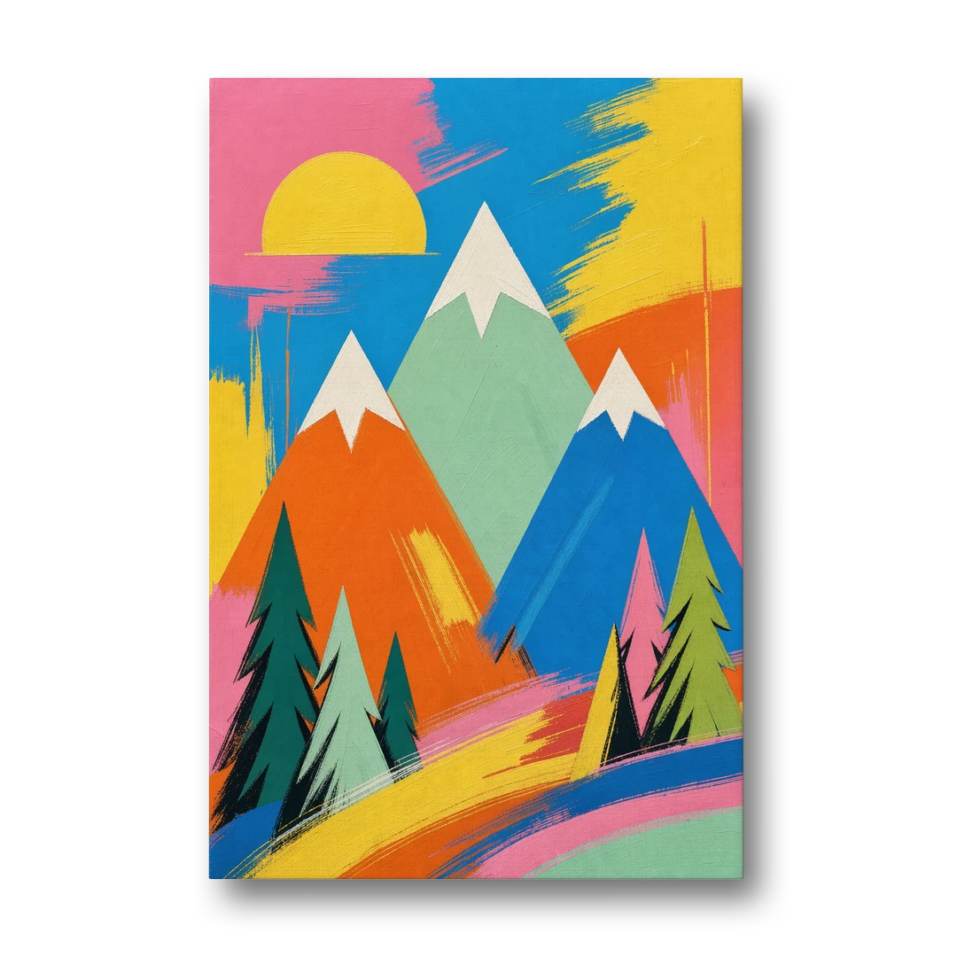 Mid Century Modern Pop Color Peaks and Pines - Canvas Wall Art - Front
