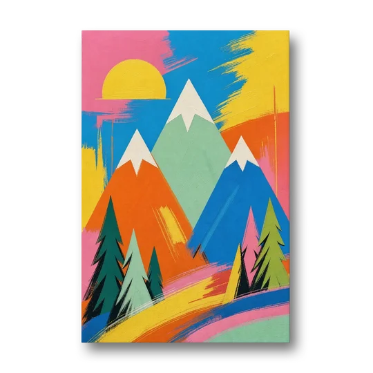 Mid Century Modern Pop Color Peaks and Pines - Canvas Wall Art - Front