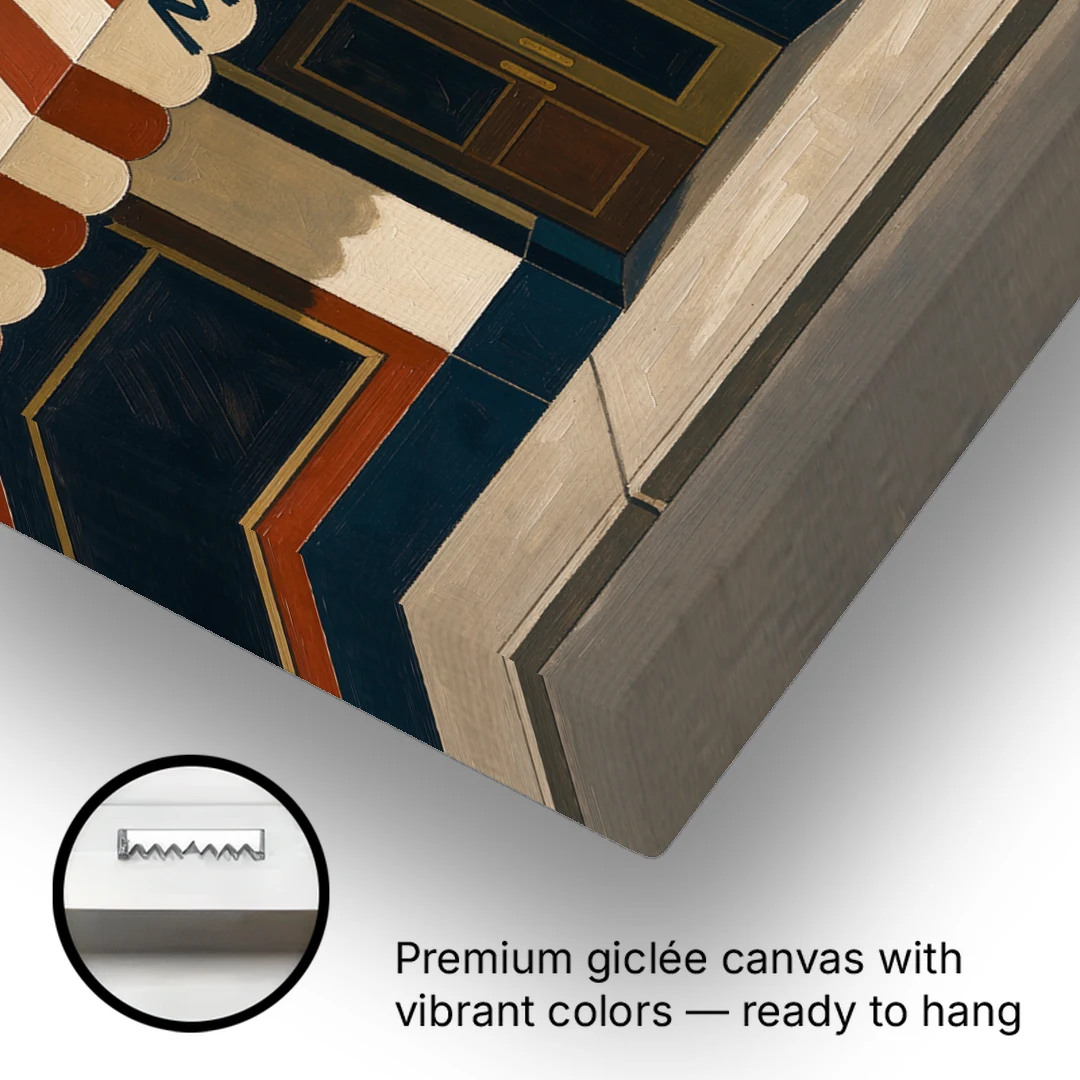 Popcorn Cart Under a Striped Matinee Awning - Canvas Wall Art - Gallery Wrap Corner