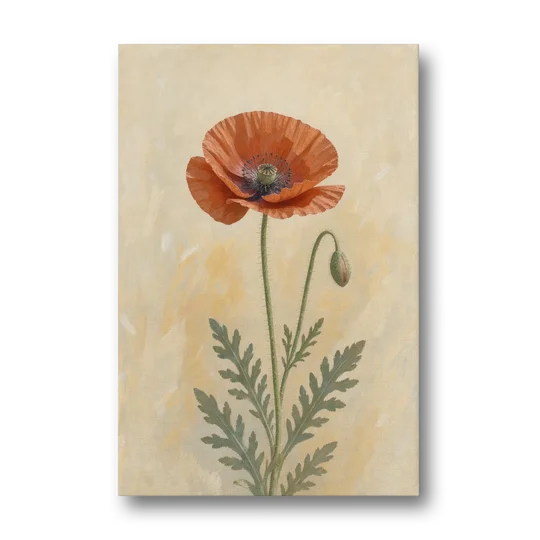 Poppy Wall Art with a Bowed Bud - Canvas Wall Art - Front