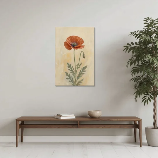 Poppy Wall Art with a Bowed Bud - Canvas Wall Art - Coffee Table - 24x36