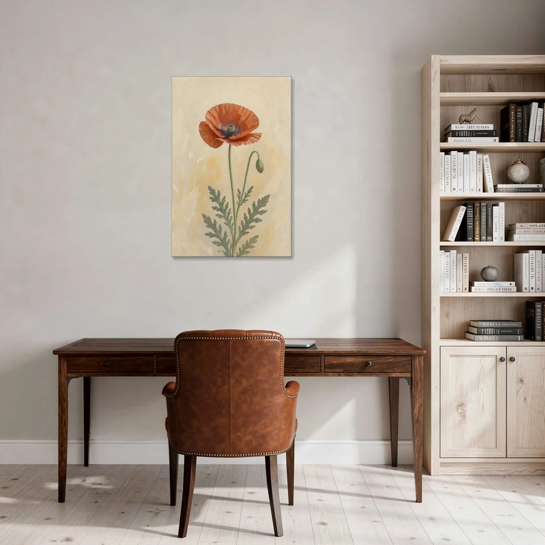 Poppy Wall Art with a Bowed Bud - Canvas Wall Art - Office - 24x36