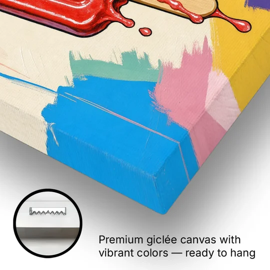 Popsicle Painting with One Cherry Bite - Canvas Wall Art - Gallery Wrap Corner