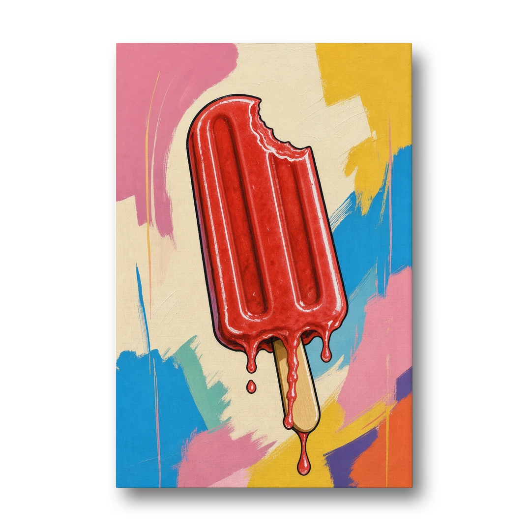 Popsicle Painting with One Cherry Bite - Canvas Wall Art - Front