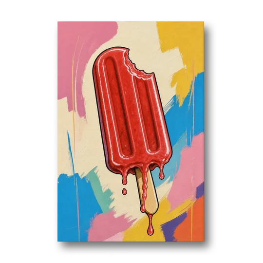 Popsicle Painting with One Cherry Bite - Canvas Wall Art - Front