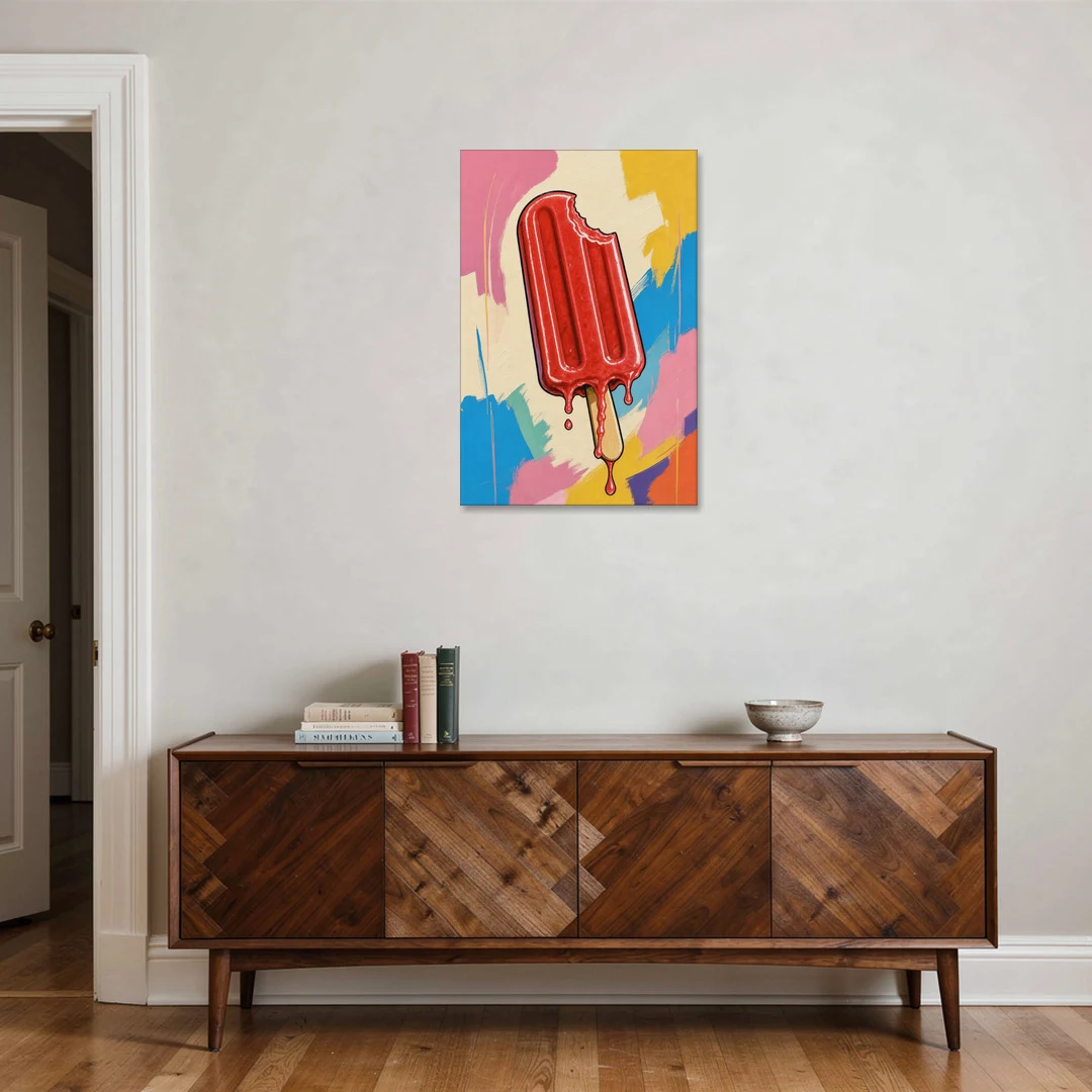 Popsicle Painting with One Cherry Bite - Canvas Wall Art - Coffee Table - 24x36