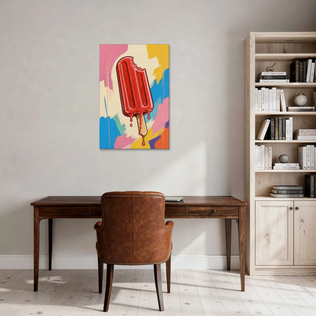 Popsicle Painting with One Cherry Bite - Canvas Wall Art - Office - 24x36