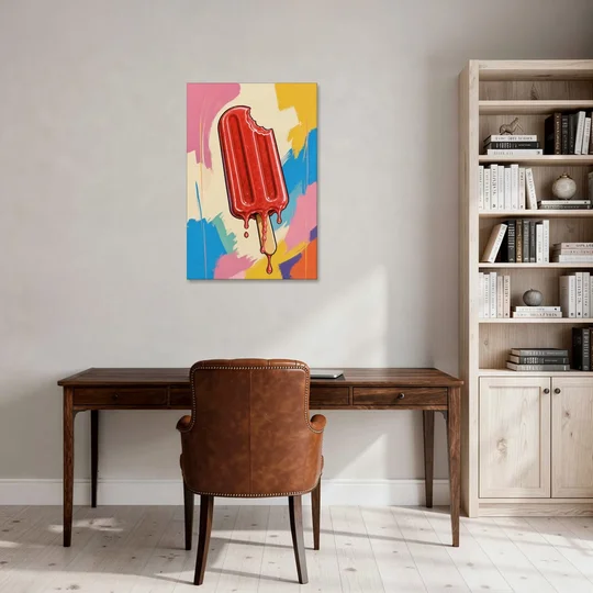 Popsicle Painting with One Cherry Bite - Canvas Wall Art - Office - 24x36