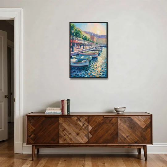 Port of Nice - Black Framed Canvas Wall Art - Coffee Table - 24x36