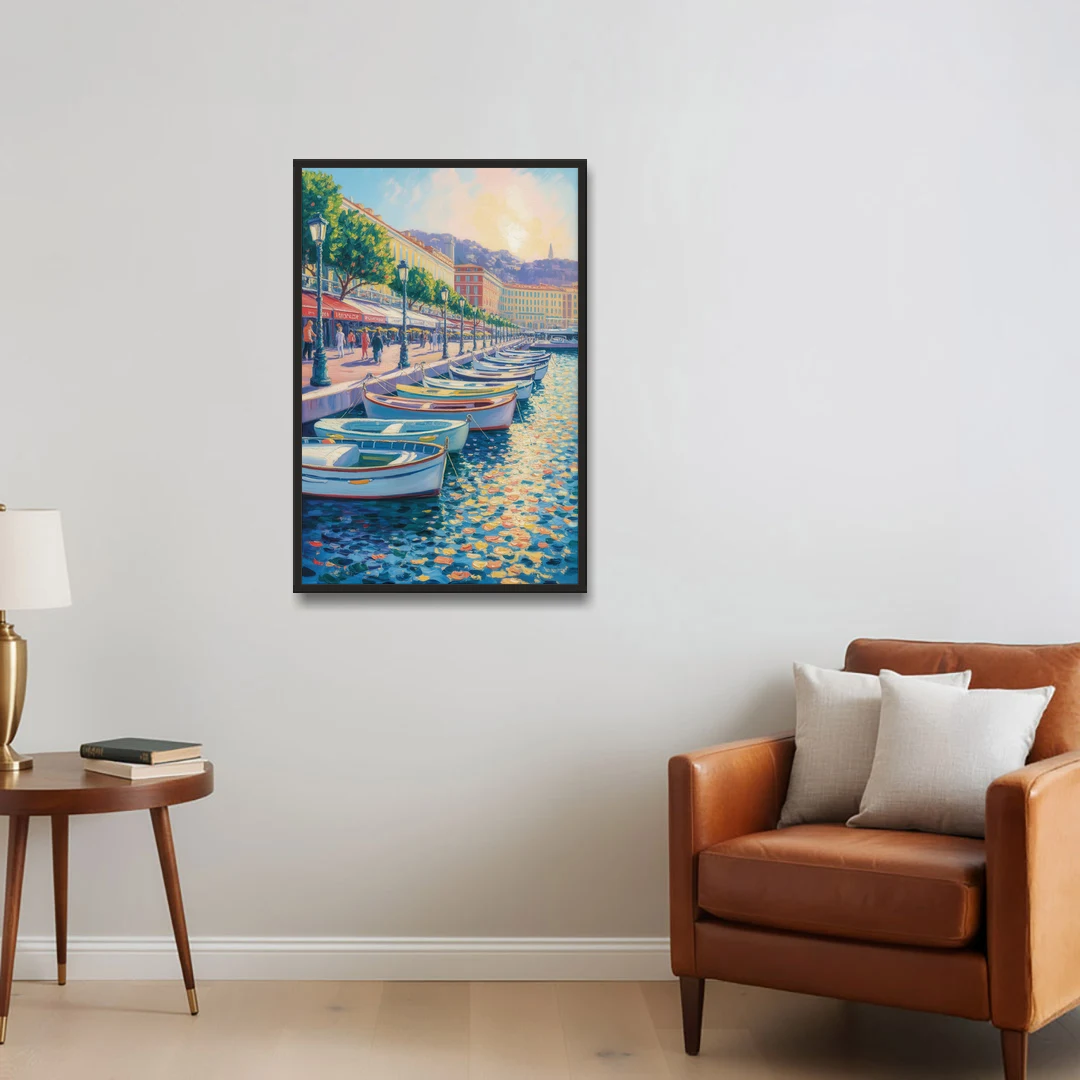 Port of Nice - Black Framed Canvas Wall Art - Sofa - 24x36