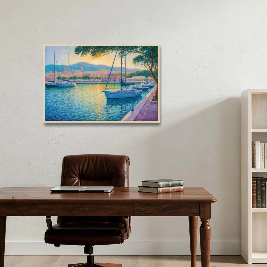 Port of Palma Serenity - Oak Framed Canvas Wall Art - Office - 36x24