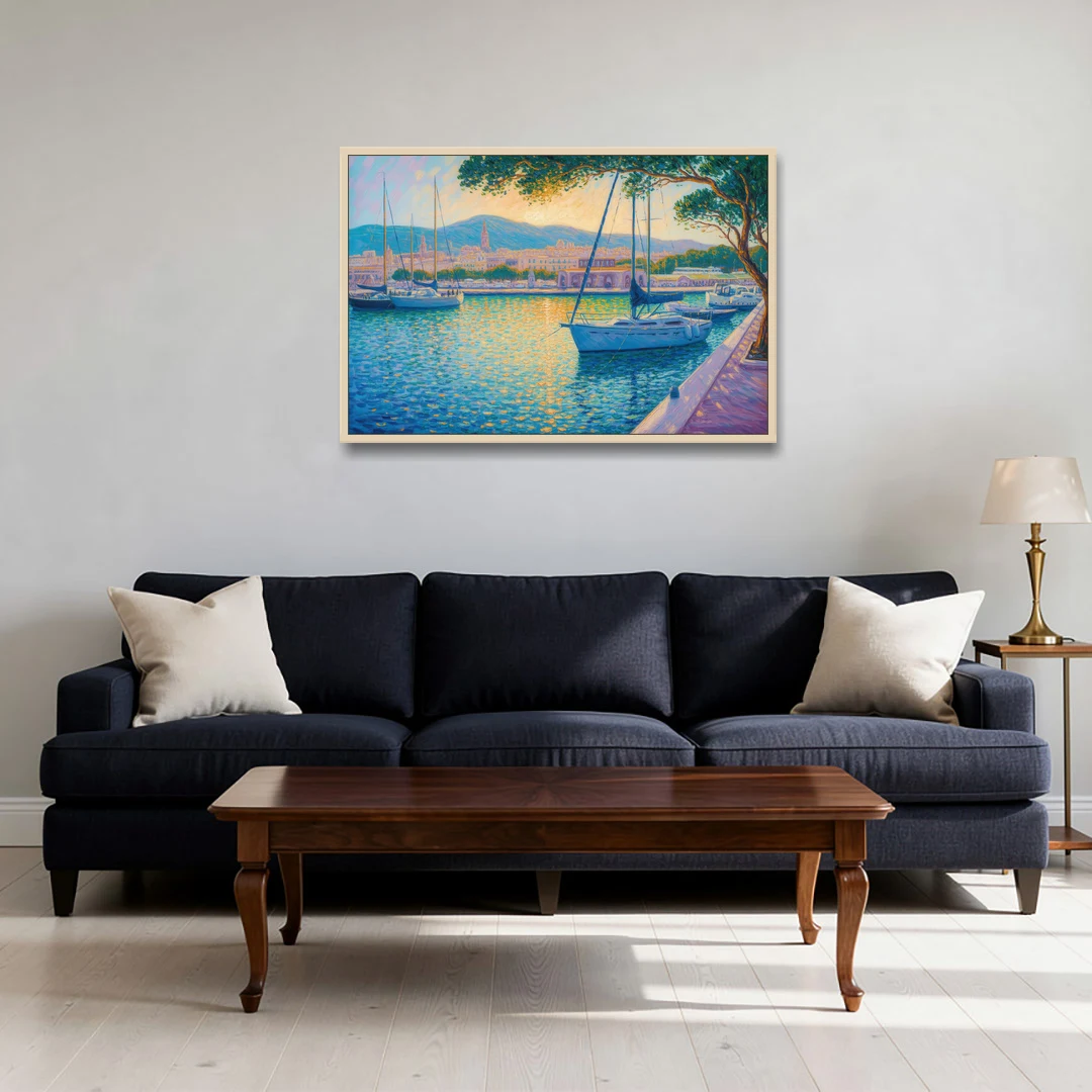 Port of Palma Serenity - Oak Framed Canvas Wall Art - Sofa - 36x24