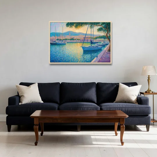 Port of Palma Serenity - Oak Framed Canvas Wall Art - Sofa - 36x24