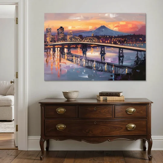 Portland Cityscape At Dusk - Canvas Wall Art - Coffee Table - 60x40