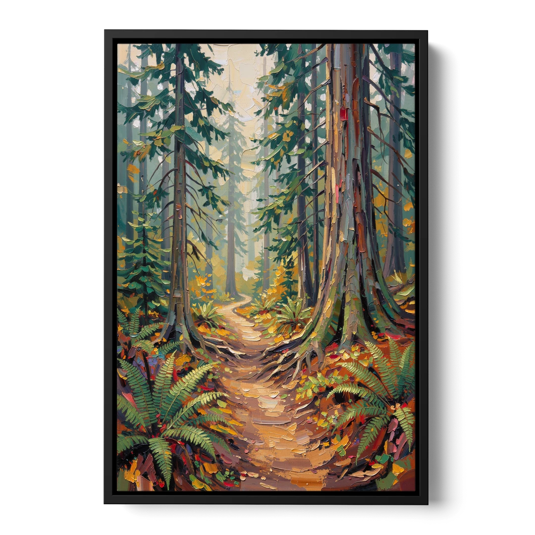 Portland Oregon Forests - Black Framed Canvas Wall Art - Front