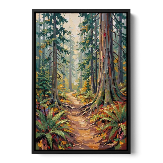 Portland Oregon Forests - Black Framed Canvas Wall Art - Front