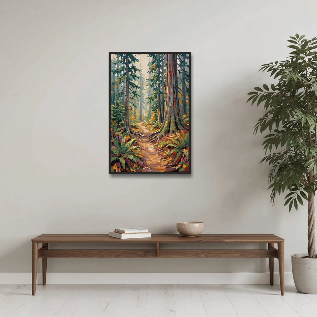 Portland Oregon Forests - Black Framed Canvas Wall Art - Coffee Table - 24x36