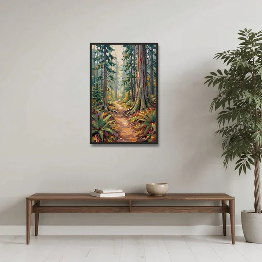 Portland Oregon Forests - Black Framed Canvas Wall Art - Coffee Table - 24x36